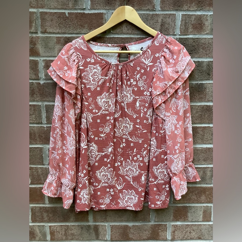 Women’s Ladies Feminine Ruffle Top Blouse Size M